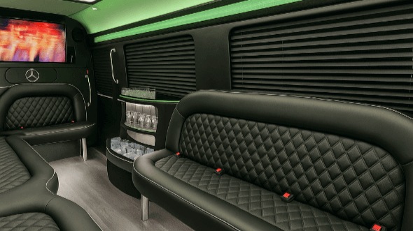 Interior of Charter Bus Company Pearland's 14 Passenger Sprinter Limousine in Pearland