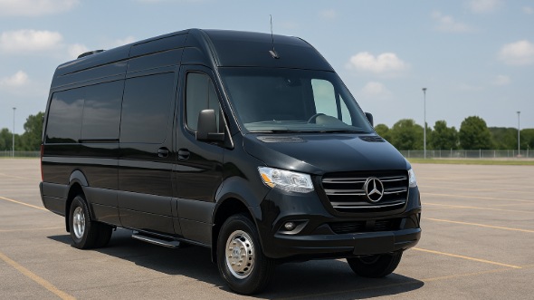 Exterior of Charter Bus Company Sugar Land's 14 Passenger Sprinter Limousine in Sugar Land
