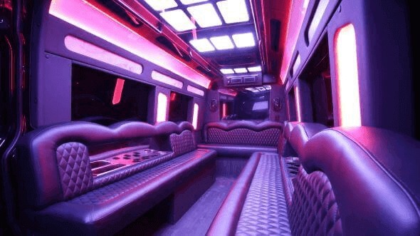 Interior of Charter Bus Company Houston's 18 Passenger Party Bus in Houston