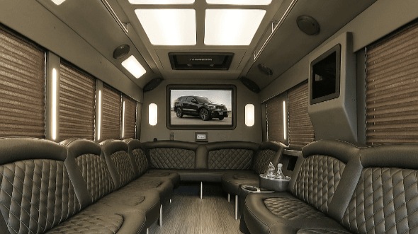 Interior of Charter Bus Company Baytown's 40 Passenger Party Bus in Baytown