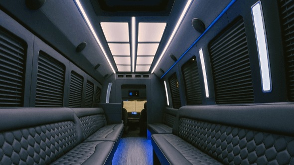 Interior of Charter Bus Company Pasadena's 40 Passenger Party Bus in Pasadena