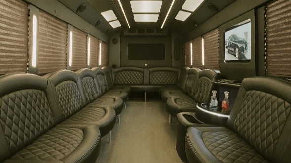 Interior of League City Party Bus Company's 50 Passenger Party Bus in League City