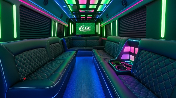 Interior of Charter Bus Company Pearland's 50 Passenger Party Bus in Pearland